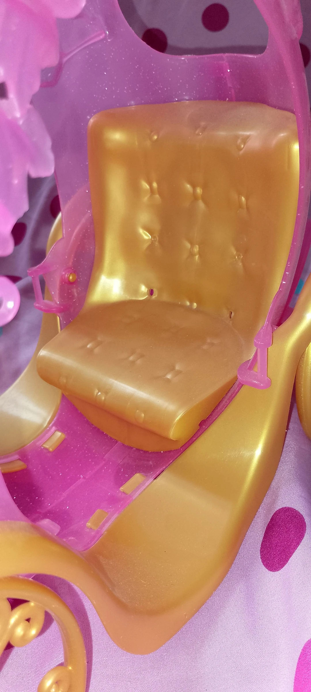 Roze glitter en gouden plastic poppenwagen, prinsesstijl – photo 2